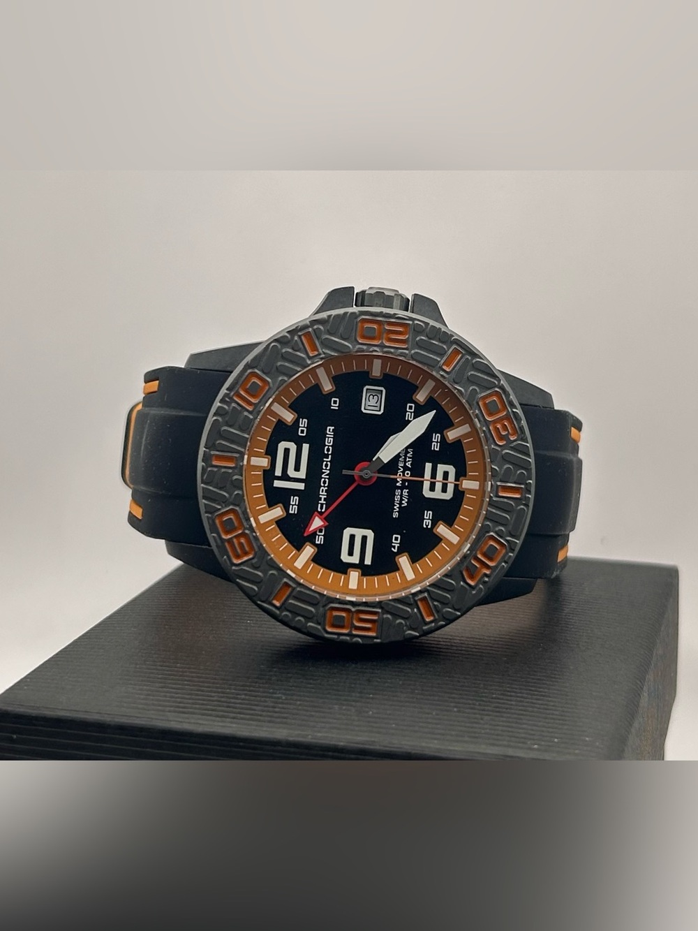 Chronologia Canyoneer Men’s Black/Orange Carbon Swiss Quartz 46mm Watch